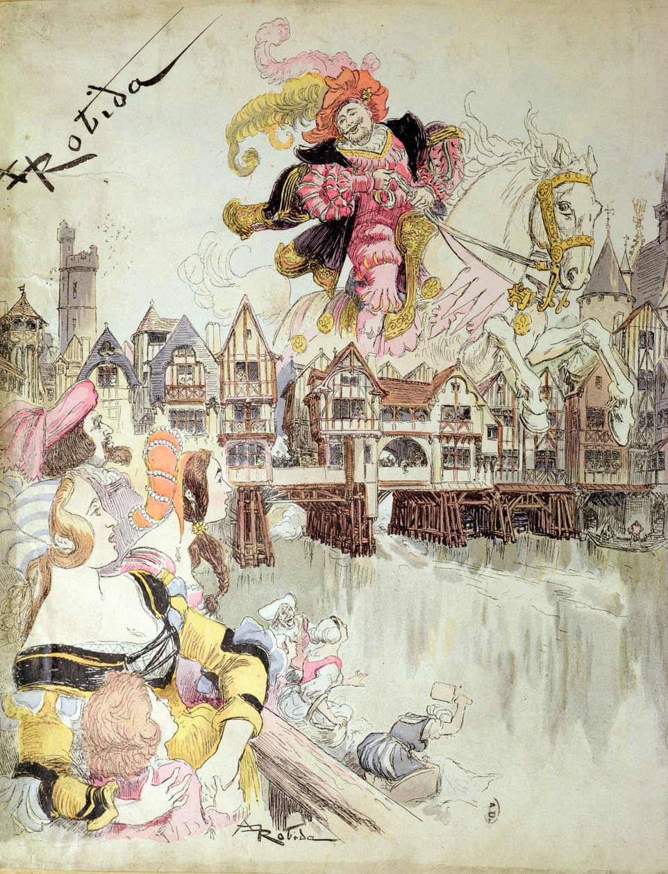 Gargantua, illustration från Francois Rabelais (1494-1553) kompletta verk c.1880 av Albert Robida