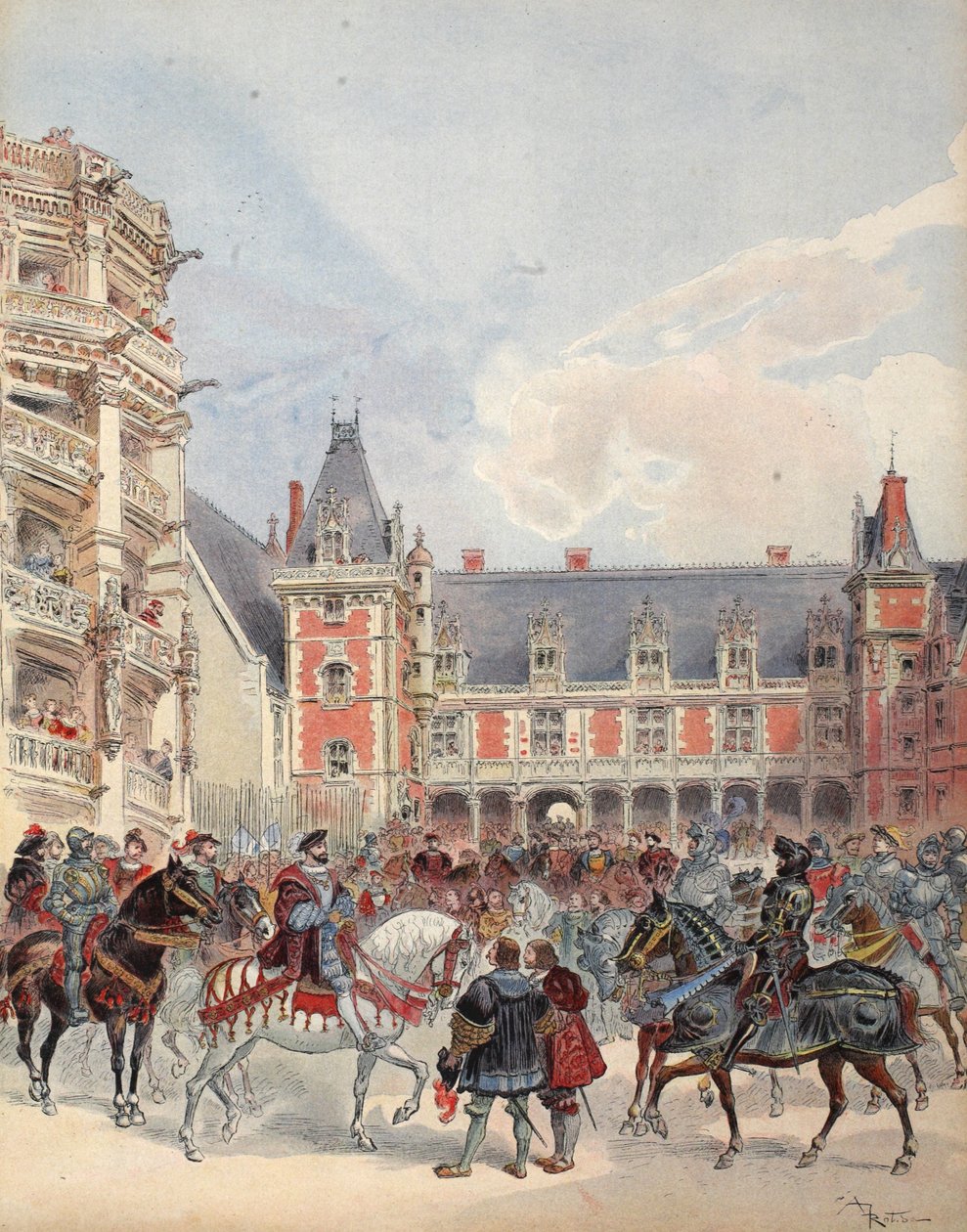 Domstolen i slott i Loire, illustration från 