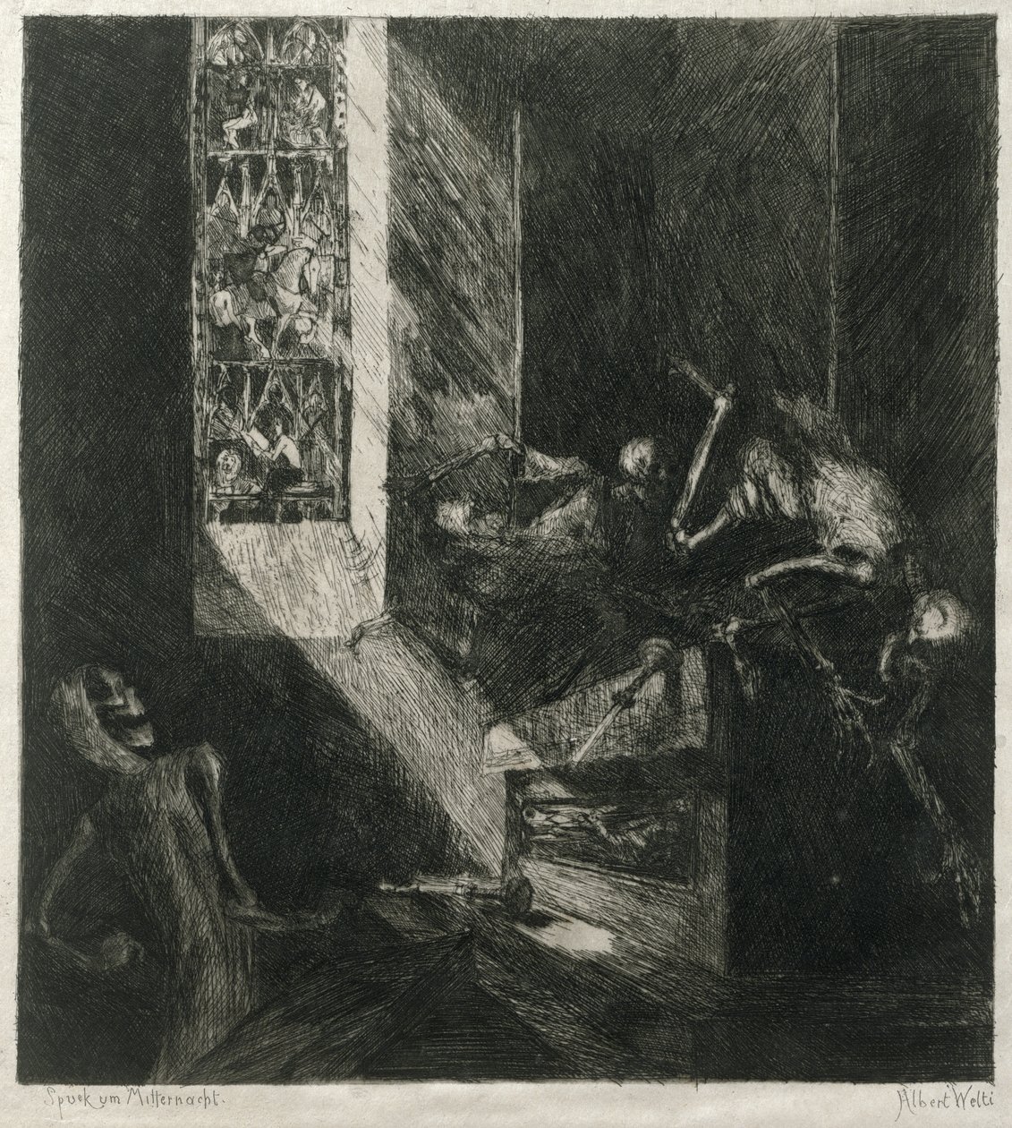 Uppdykning vid midnatt, 1888 (etsning på japanskt papper) av Albert Welti