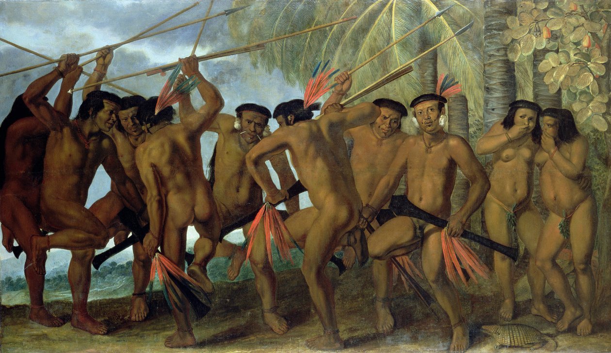 Tapuya-män i nordöstra Brasilien i krigsdans, 1641 av Albert van der Eeckhout