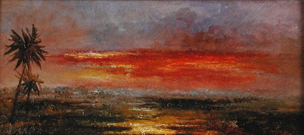 En tropisk solnedgång (olja på papper) av Albert (after) Goodwin