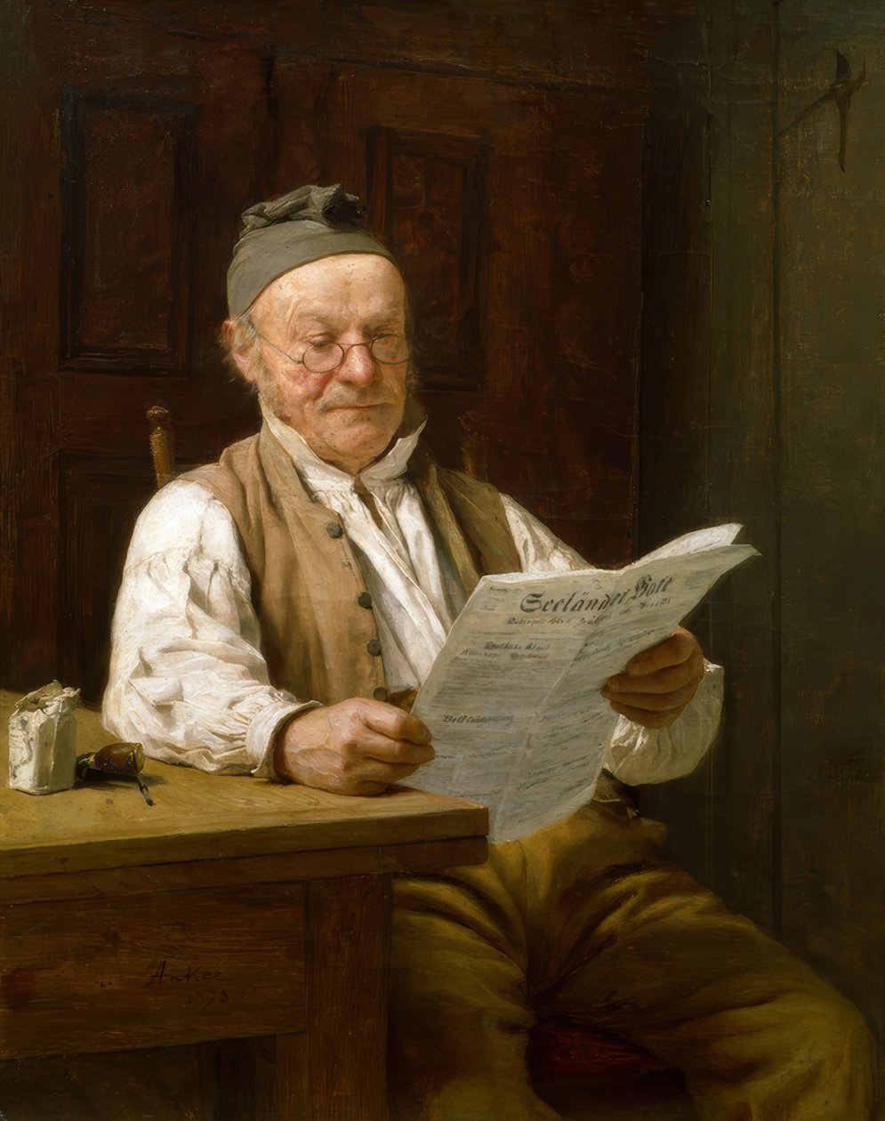 Berner bonde läser sin tidning av Albert Anker