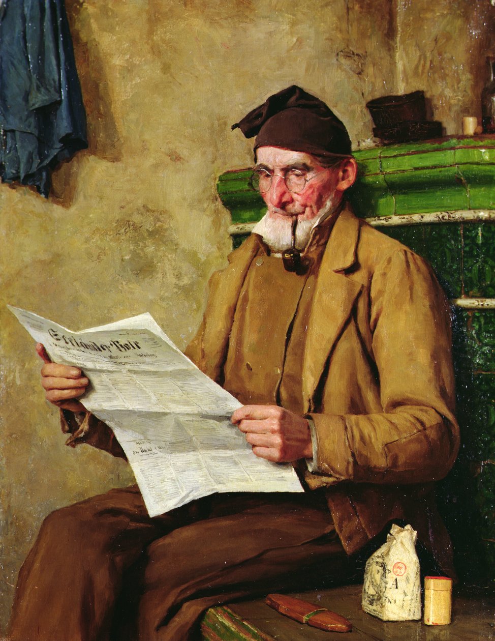 Gamle Feissli läser tidningen av Albert Anker