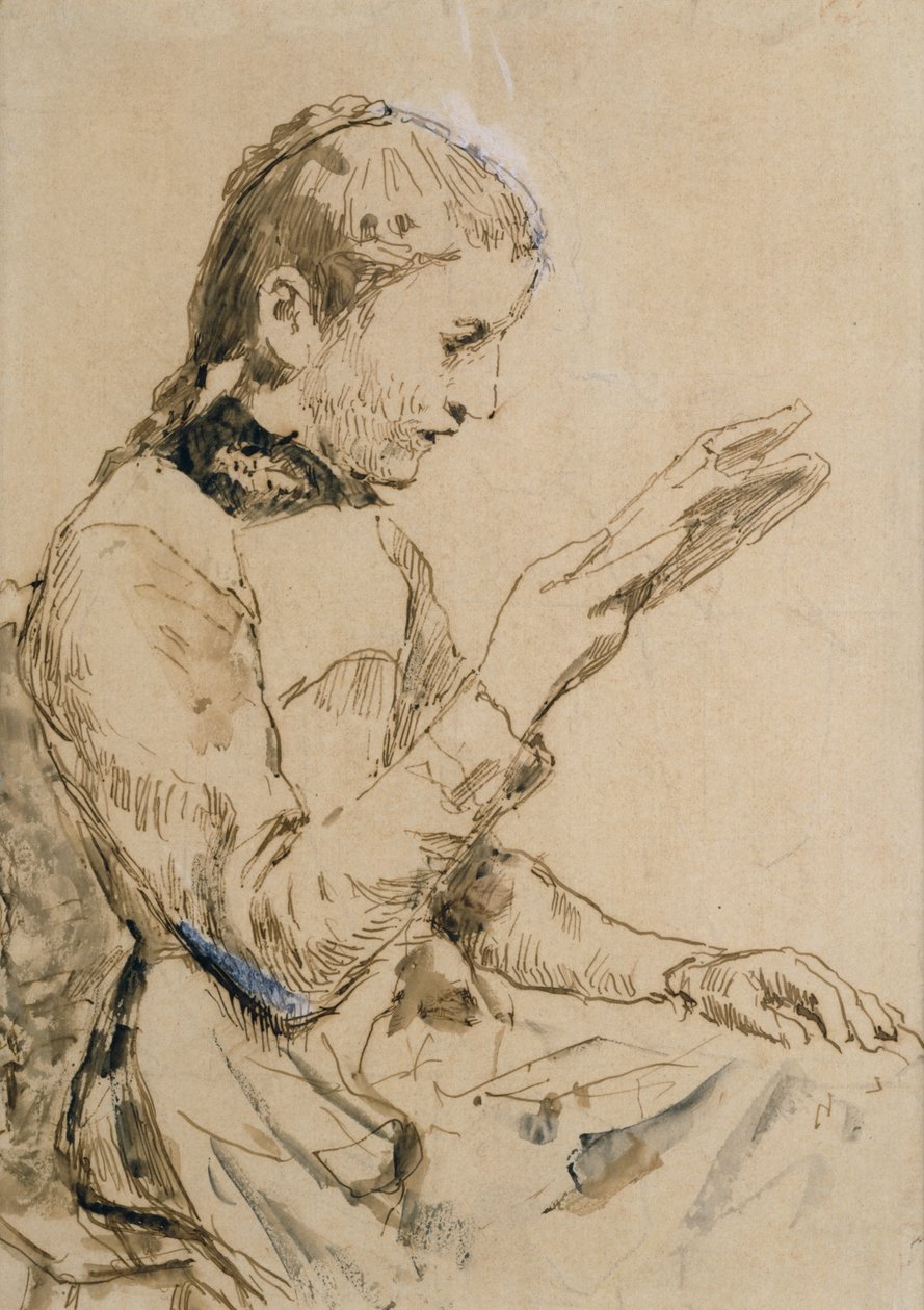 Reading Girl (penna och bläck på papper) av Albert Anker