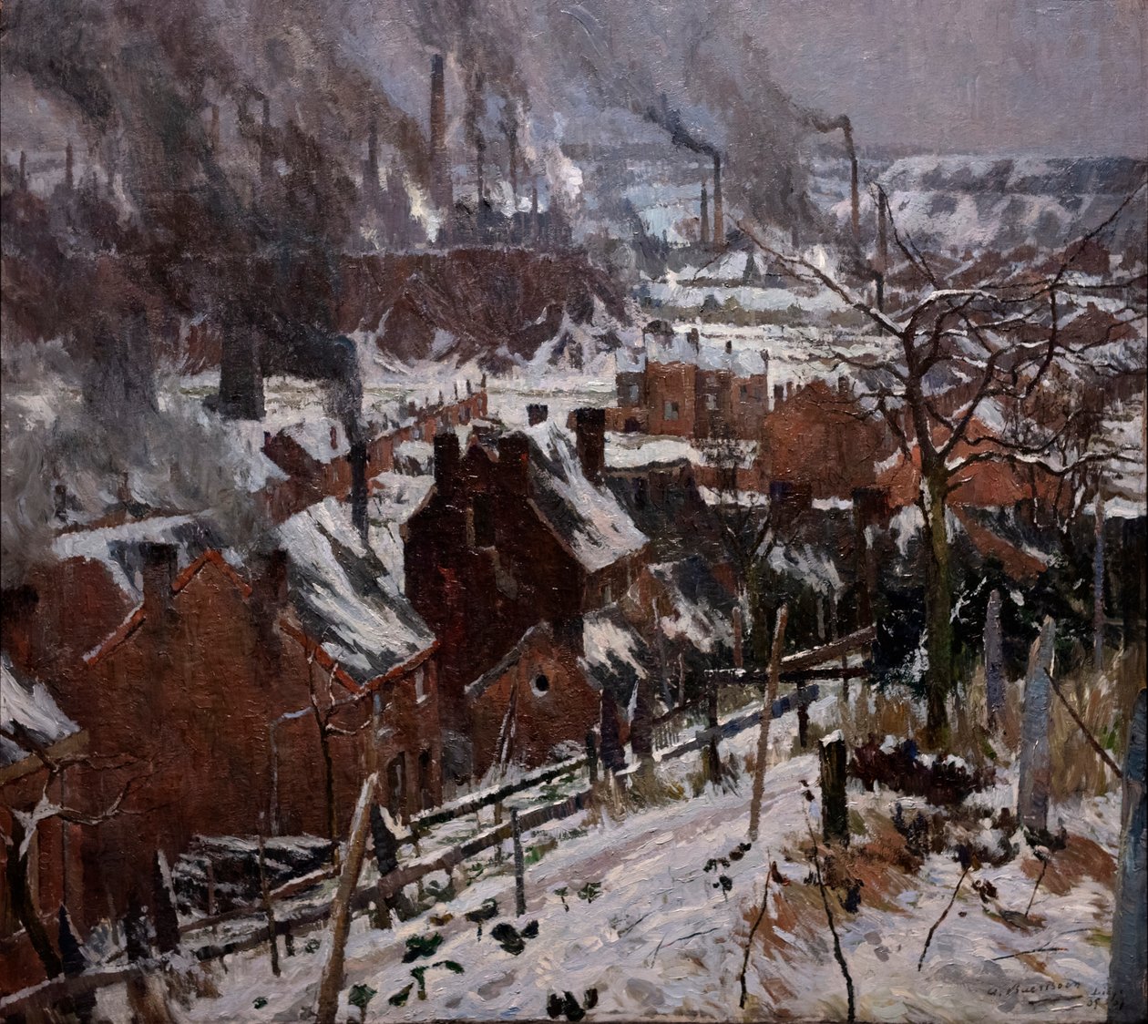 Industriellt landskap under snön av Albert Baertsoen