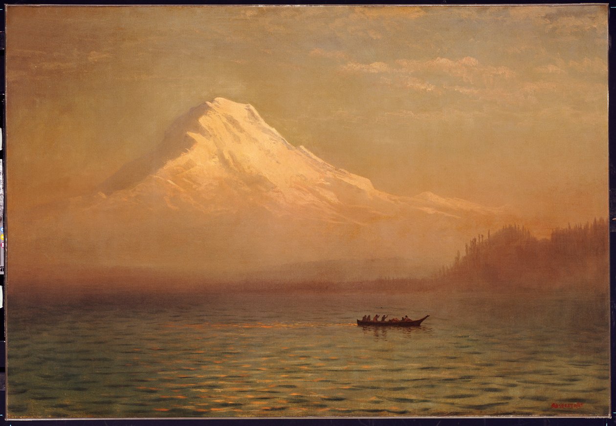 Soluppgång på berget Tacoma av Albert Bierstadt