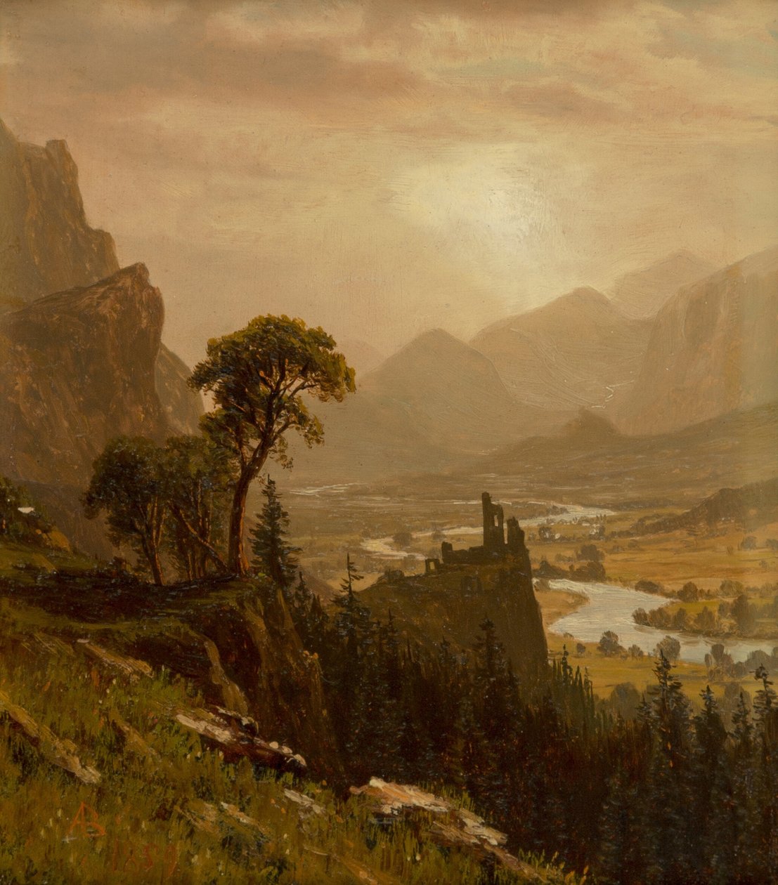 Solnedgång på berget av Albert Bierstadt