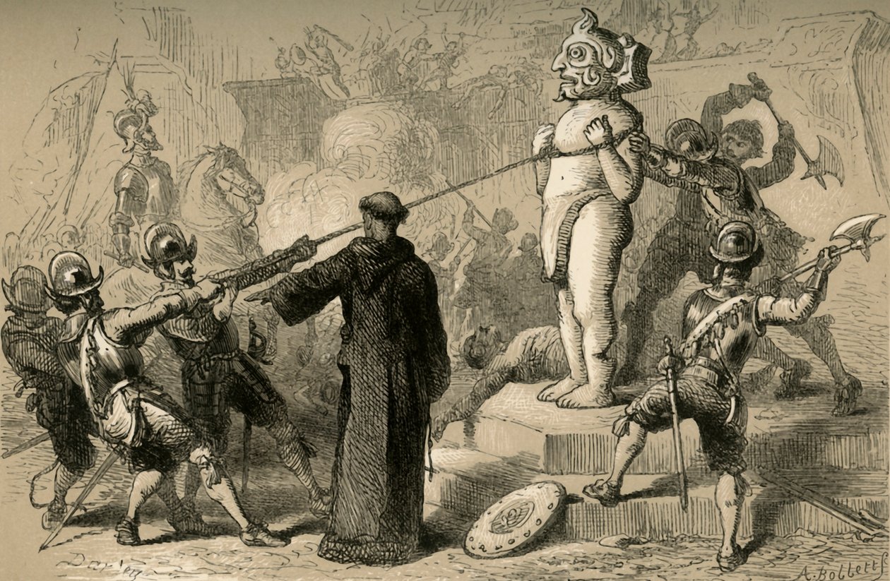 Spanjorer som förstör mexikanska idoler, 1877. av Albert Bobbett