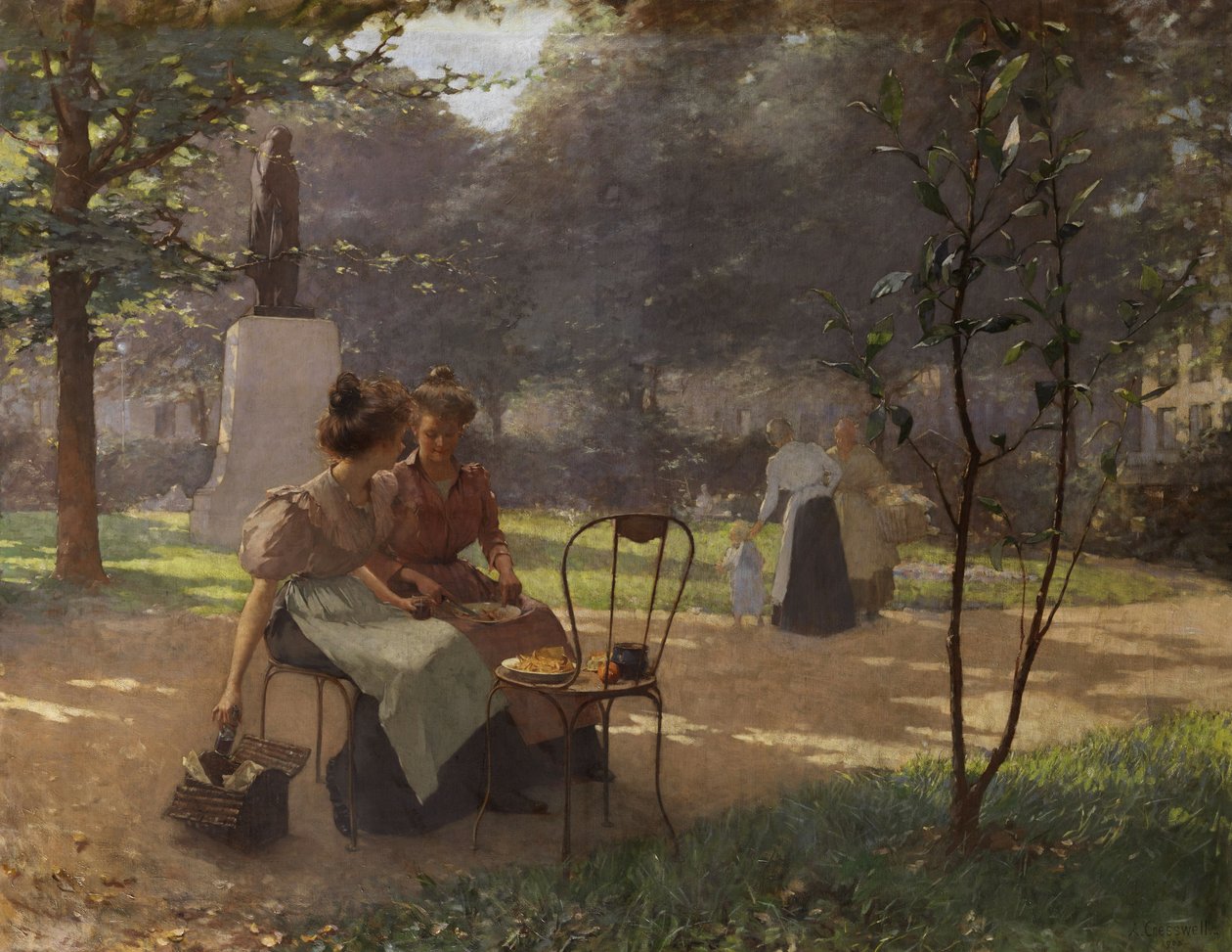 Två unga tjejer i parken av Albert Cresswell