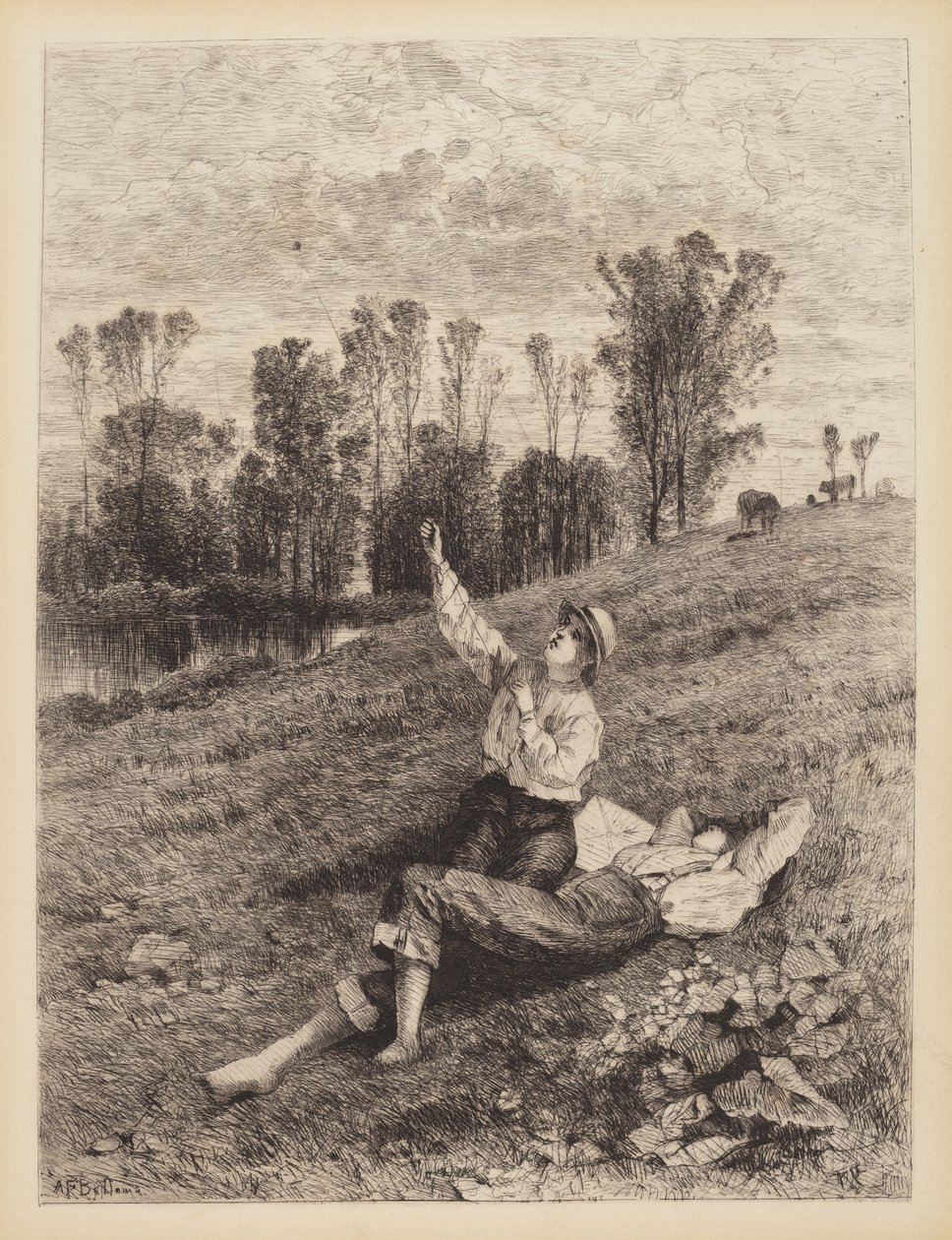 Untitled (Pojkar som flyger en drake) av Albert Fitch Bellows