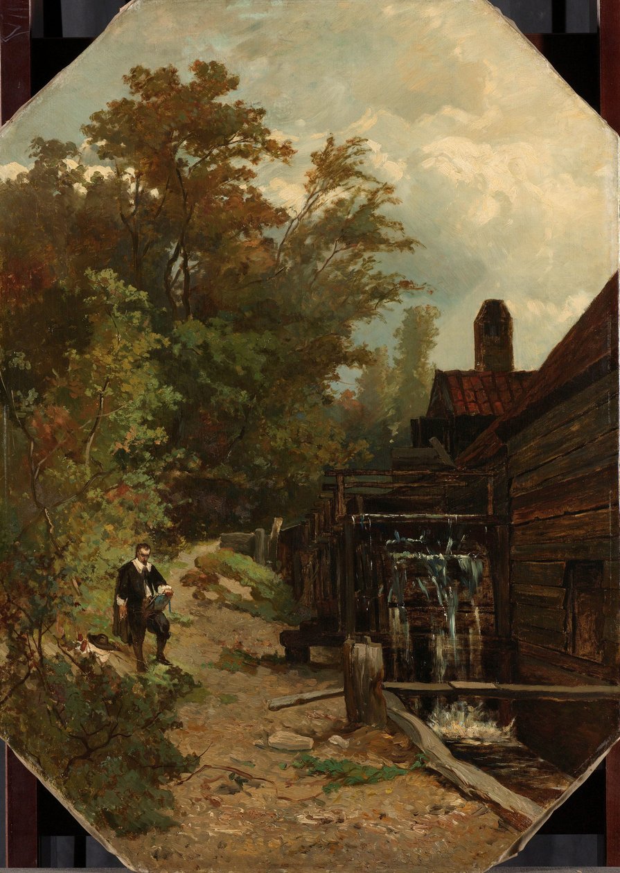 Jacob van Ruisdael skissar på en vattenkvarn av Albert Gerard Bilders