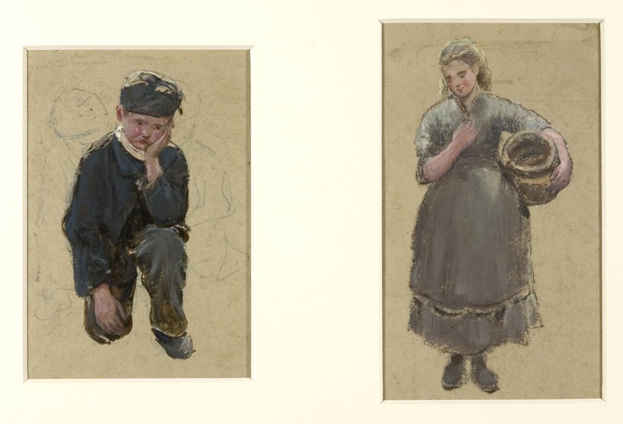 Fisher Girls och knästående pojke av Albert Goodwin