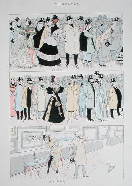Galleriöppningar, ca 1900 (lito i färg) av Albert Guillaume