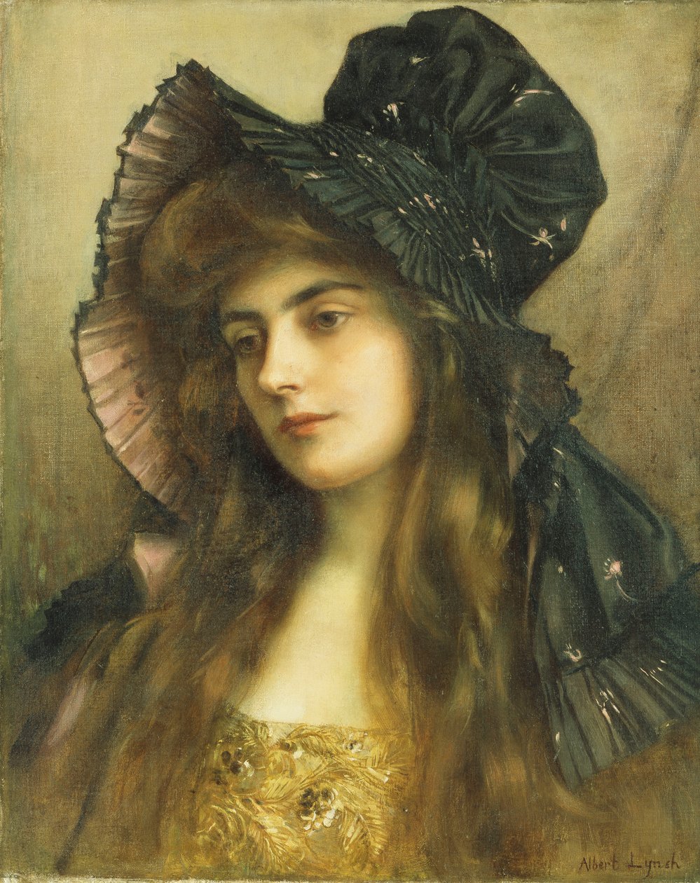 En ung skönhet i en svart hatt, av Albert Lynch