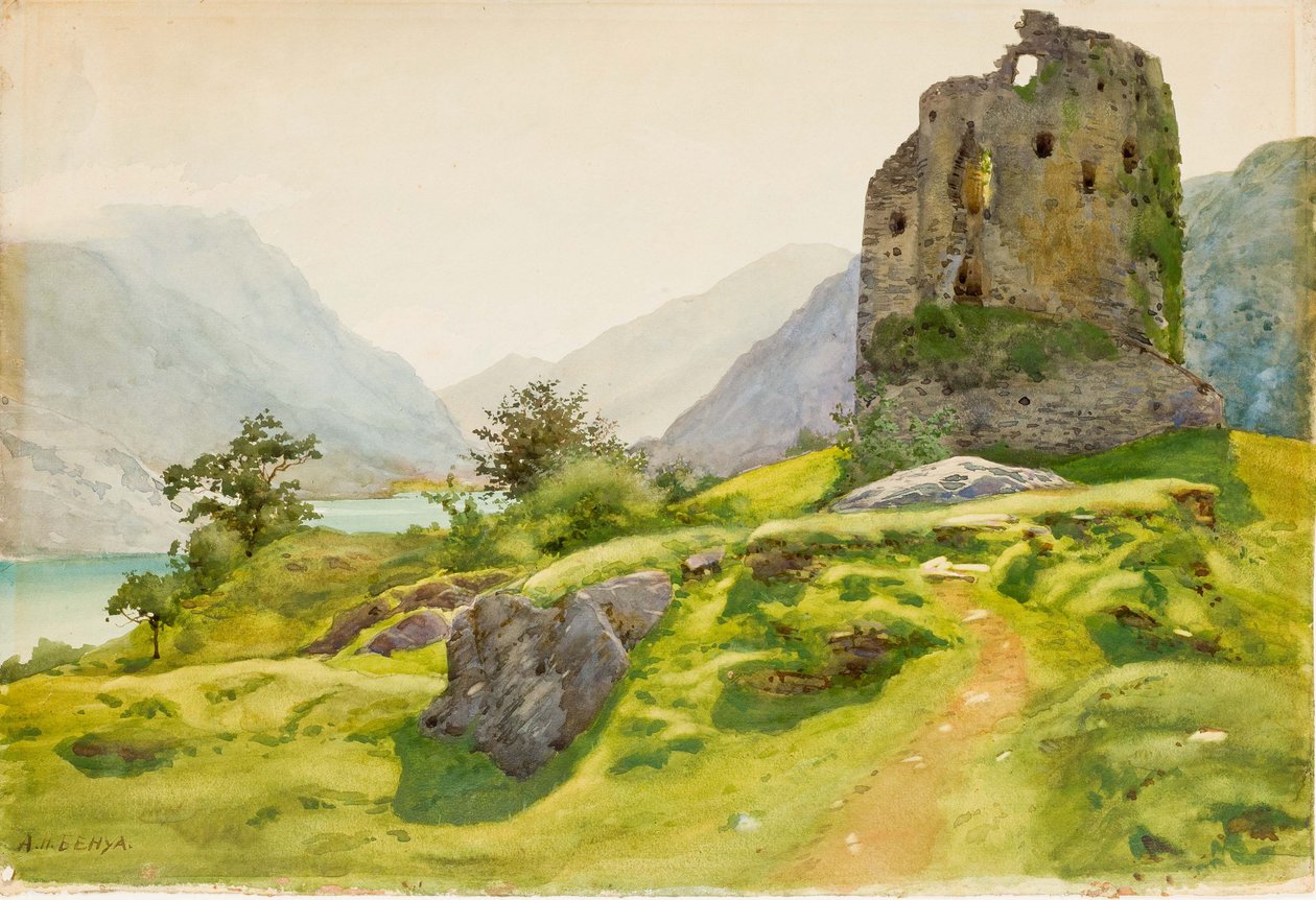 Bergslandskap med ruin av Albert Nikolaevich Benois