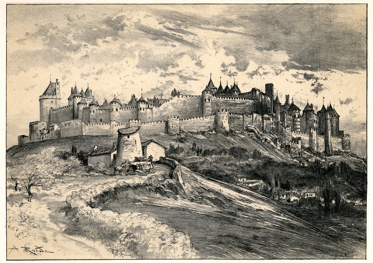 Den medeltida staden Carcassonne av Albert Robida
