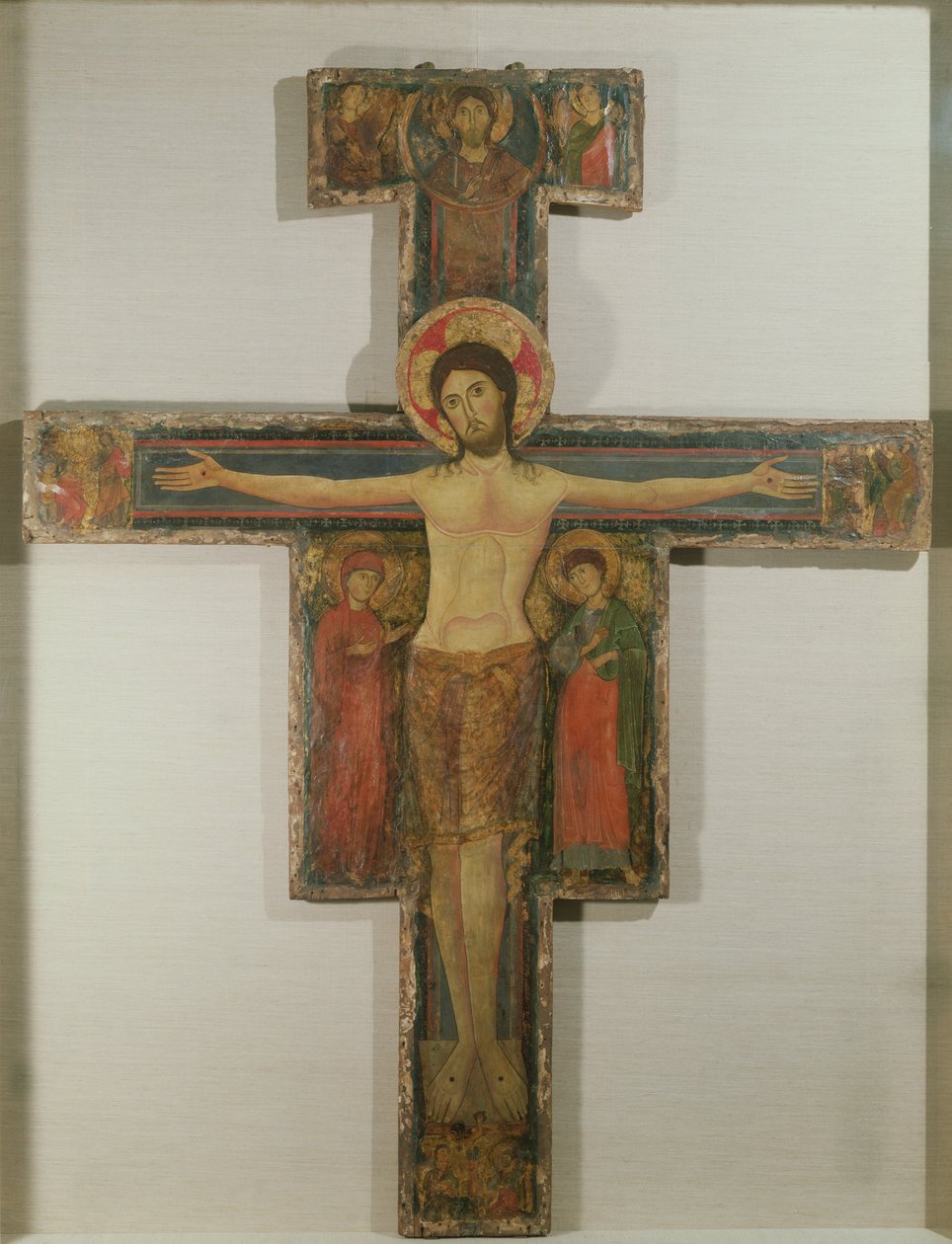 Korsfästelsen med Jungfru Maria och St. Johannes, sent 1100-tal (tempera på duk på panel) av Alberto Sotio