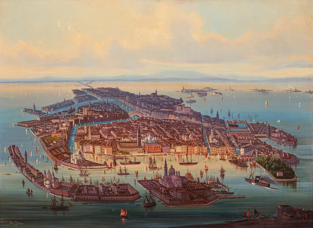 Flygfoto över Venedig, 1867. av Alberto Rieger