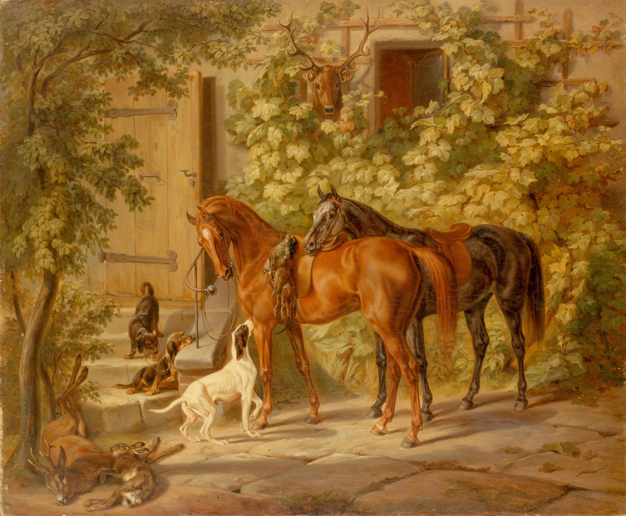 Horses at the Porch av Albrecht Adam