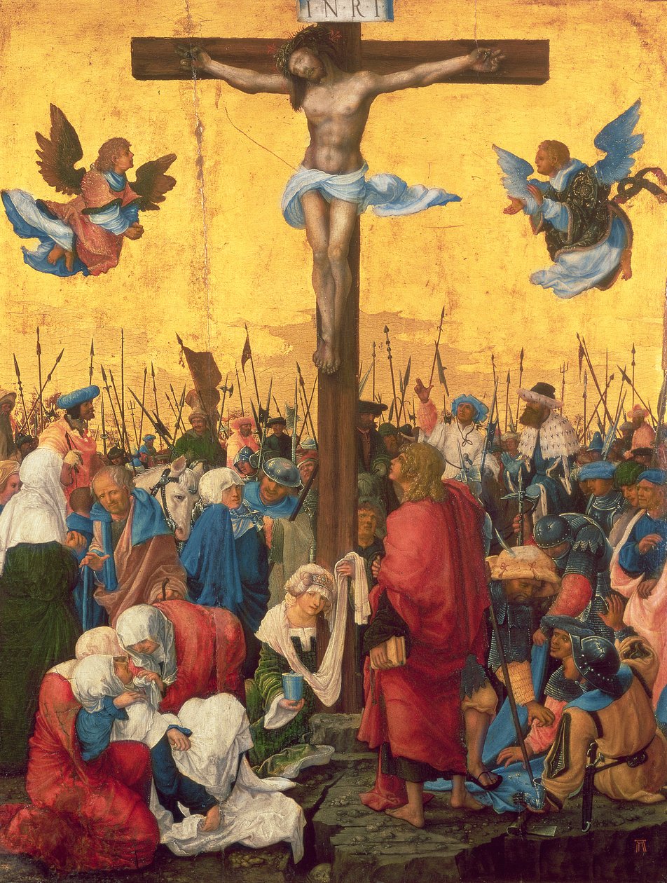 Crucifixion, c.1518 (olja på kalkträpanel) av Albrecht Altdorfer