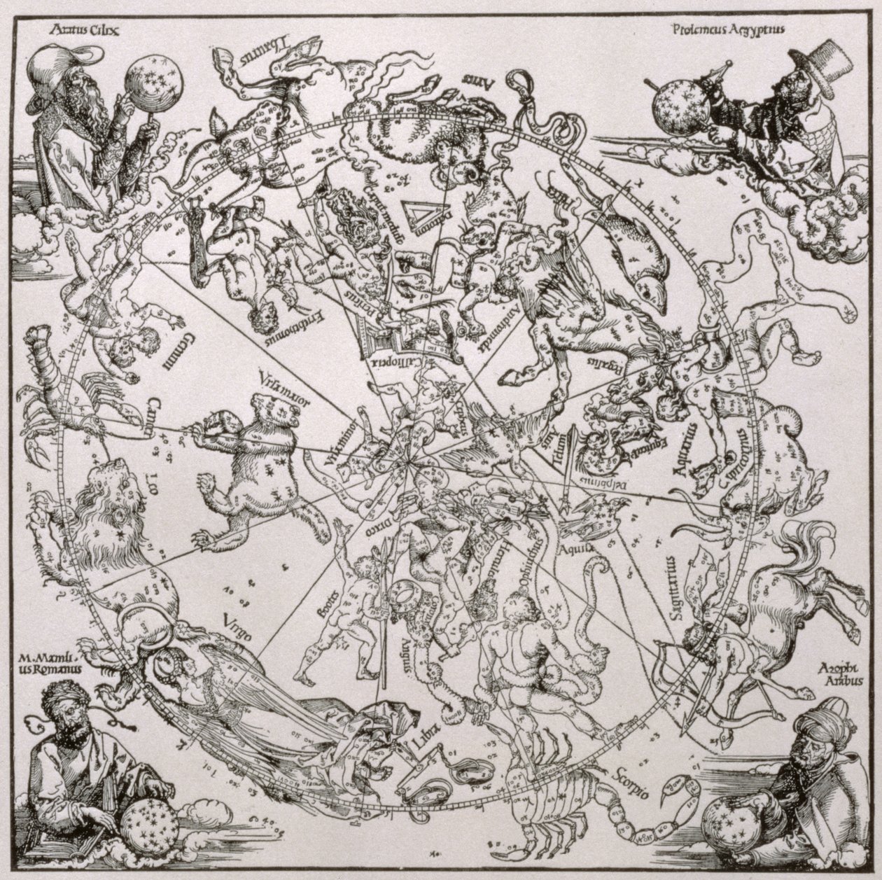 Karta över den norra himlen med representationer av konstellationerna, c.1515 av Albrecht Dürer