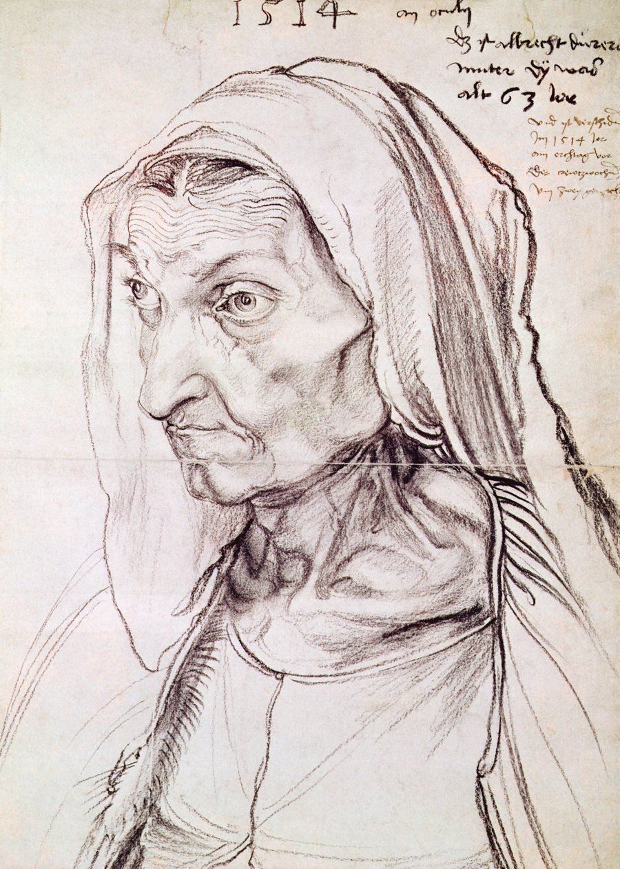 Porträtt av konstnärens mor, 1514 (kol på papper) av Albrecht Dürer