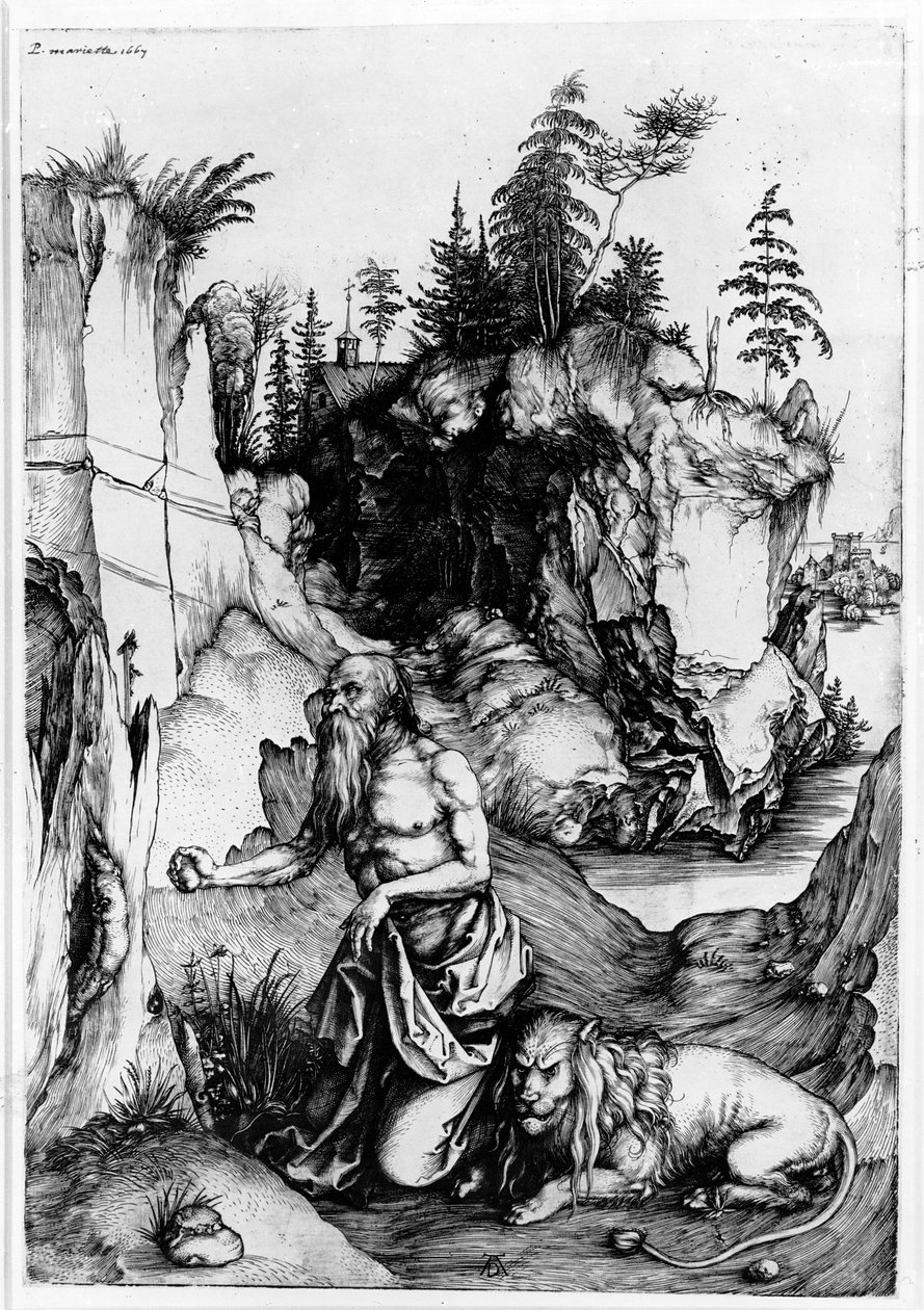 S:t Hieronymus i vildmarken, ca 1496 av Albrecht Dürer