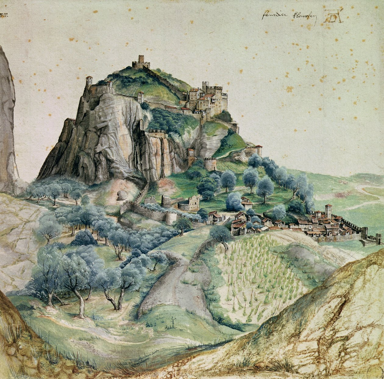 Utsikt över Arcodalen i Tyrolen, 1495 (penna och bläck och wc på papper) av Albrecht Dürer