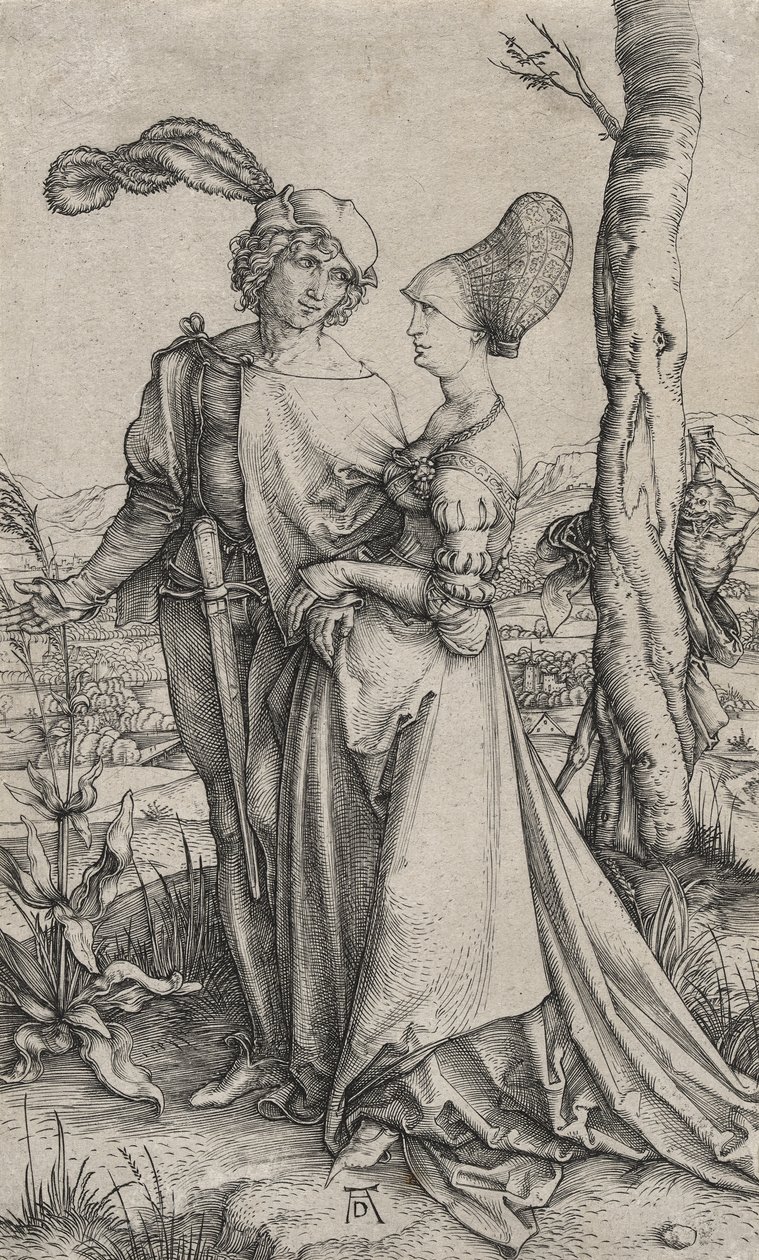 The Promenade eller Young Couple Threatened by Death, c.1498 (gravyr på lagt papper) av Albrecht Dürer