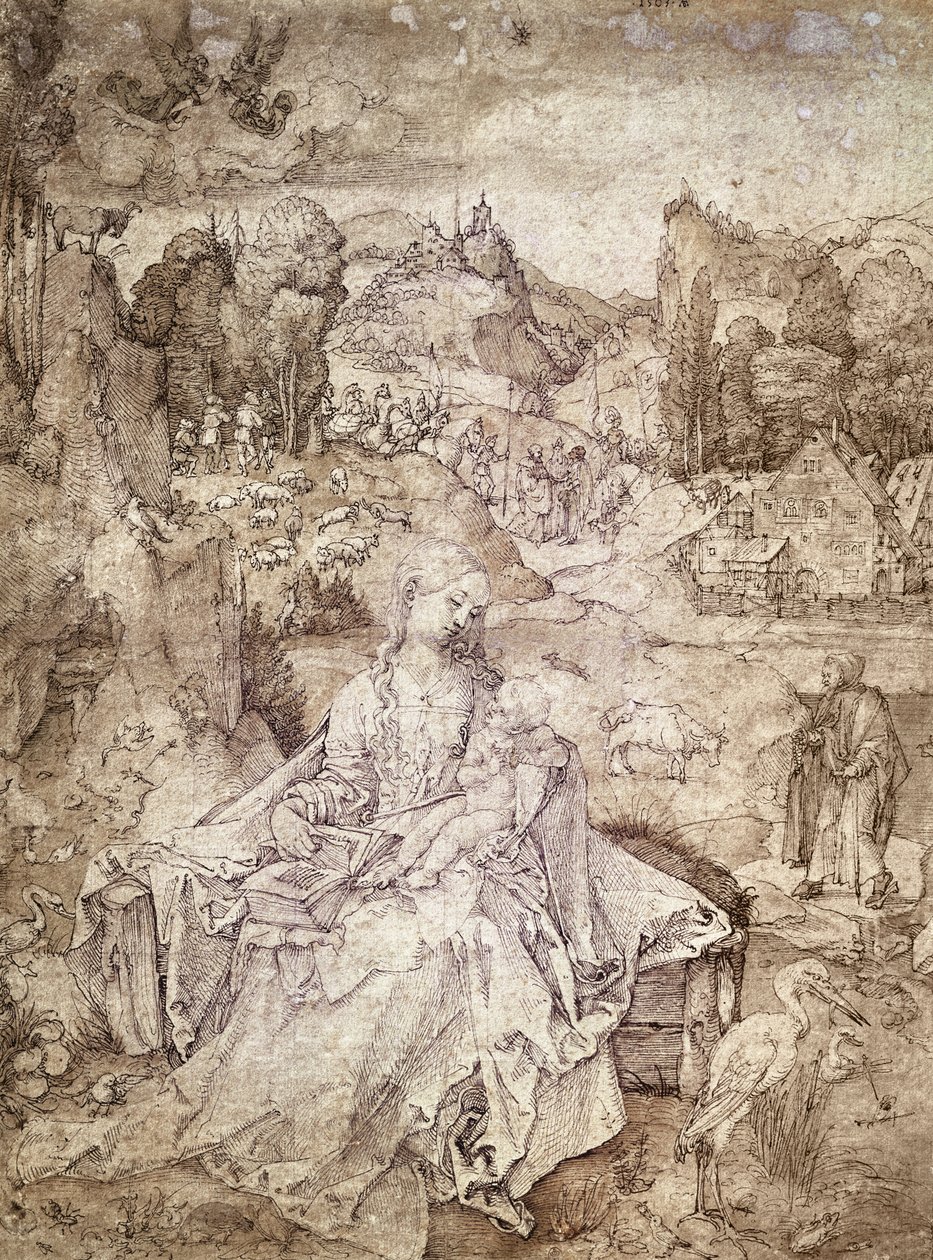 Jungfru Maria i mitten av ett landskap, 1503 (penna och akvarell på papper) av Albrecht Dürer