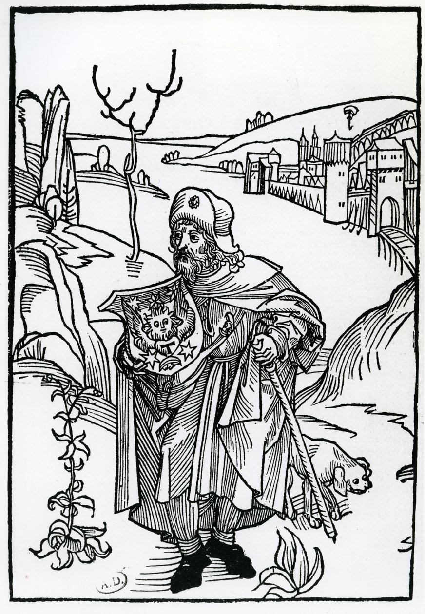 Gerson som pilgrim, frontispice till "Gersonis Opera" av Jean Gerson, publicerad 1489 av Albrecht Dürer