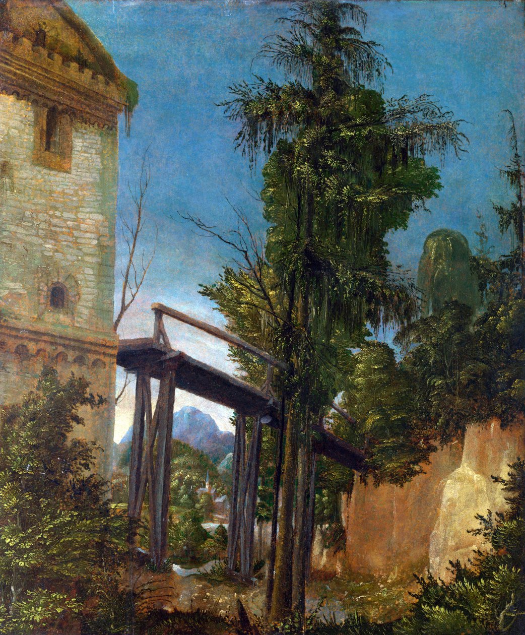 Landskap med en gångbro av Albrecht Altdorfer