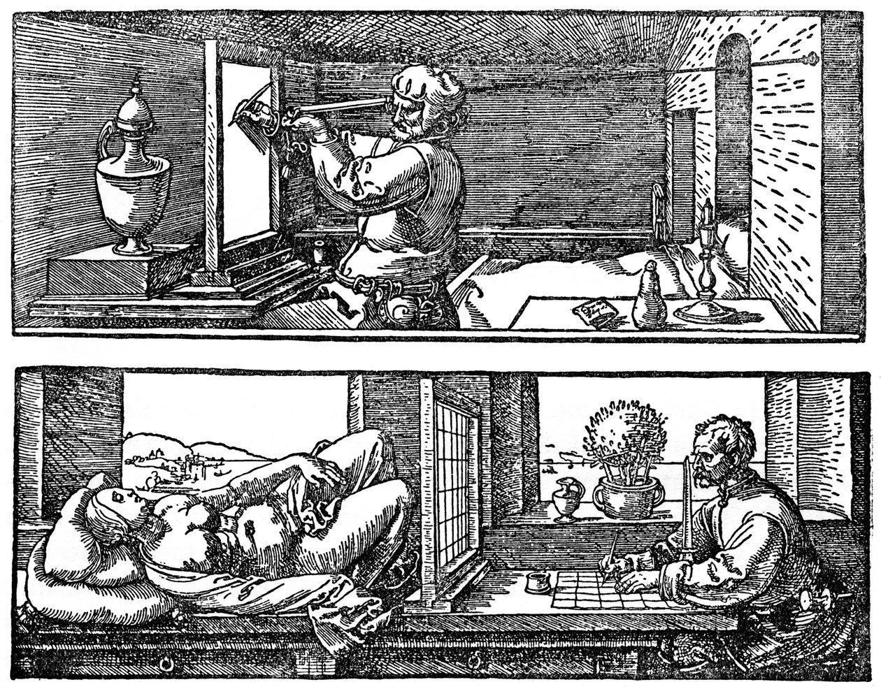 Perspektivmaskin, 1525, 1936 av Albrecht Dürer