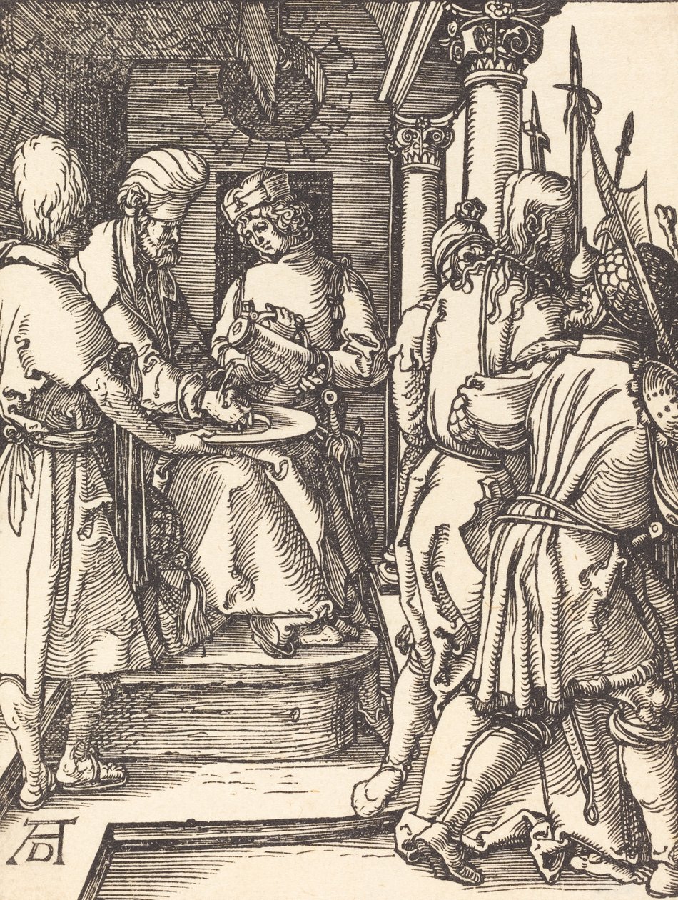 Pilatus tvättar händerna, förmodligen c. 15091510. av Albrecht Dürer