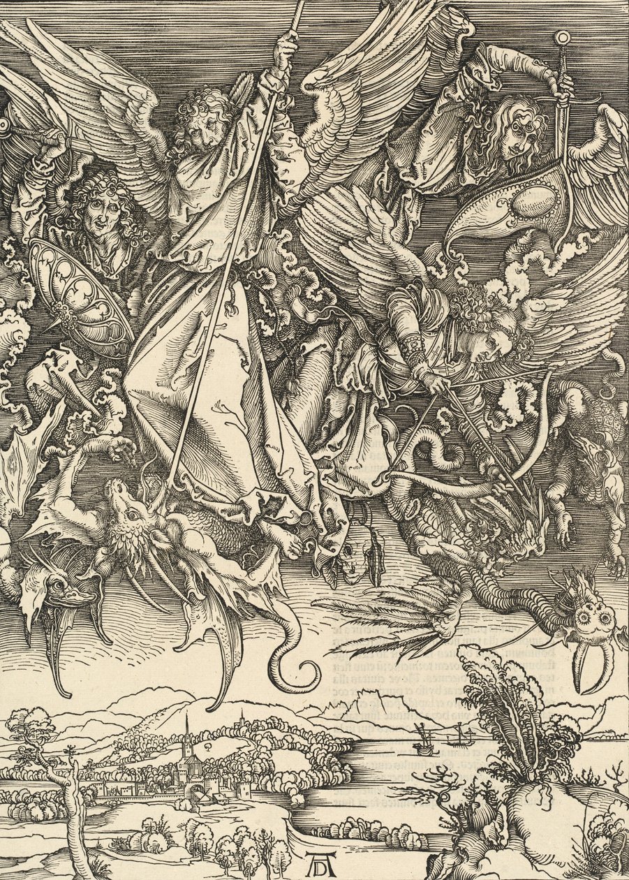 Sankt Mikael kämpar mot draken, 1498. av Albrecht Dürer