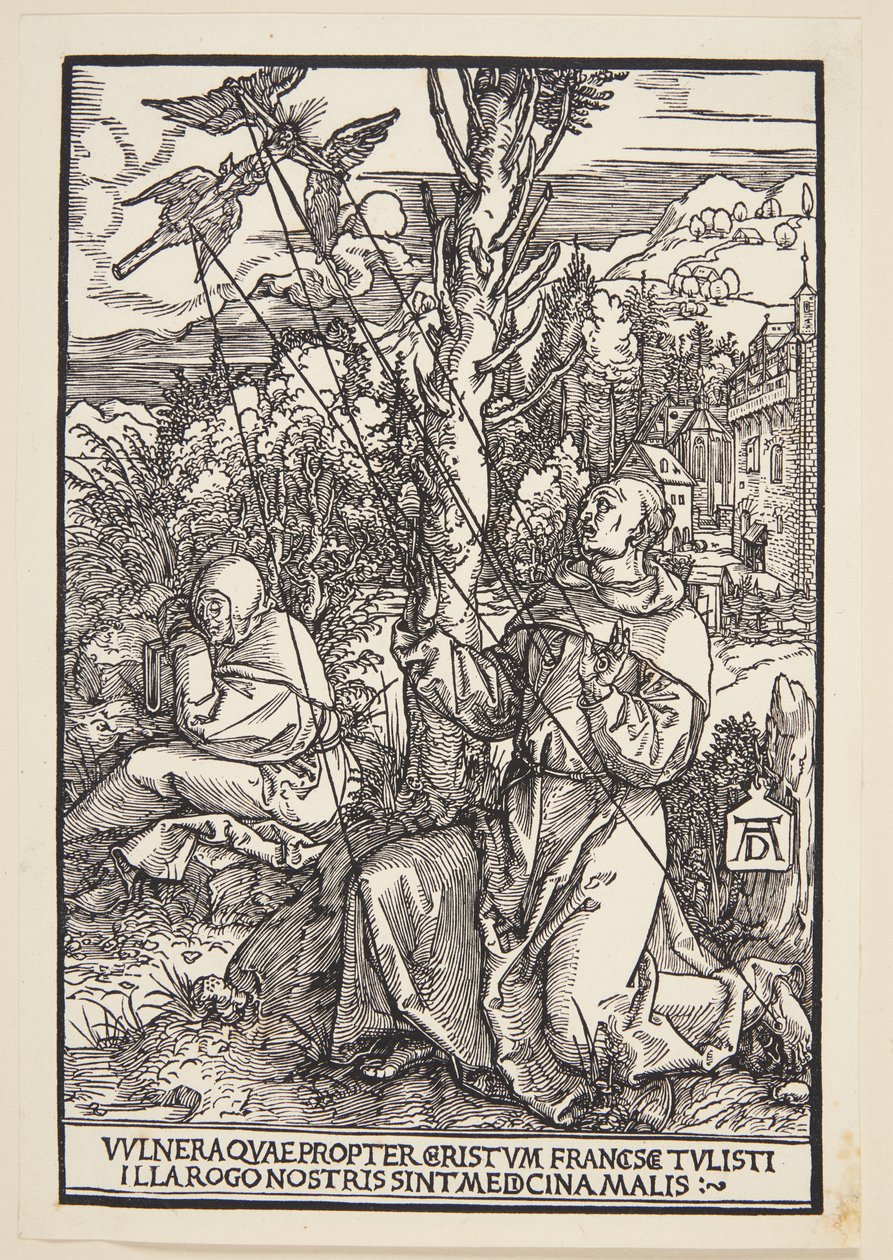 St Francis tar emot stigmata av Albrecht Dürer