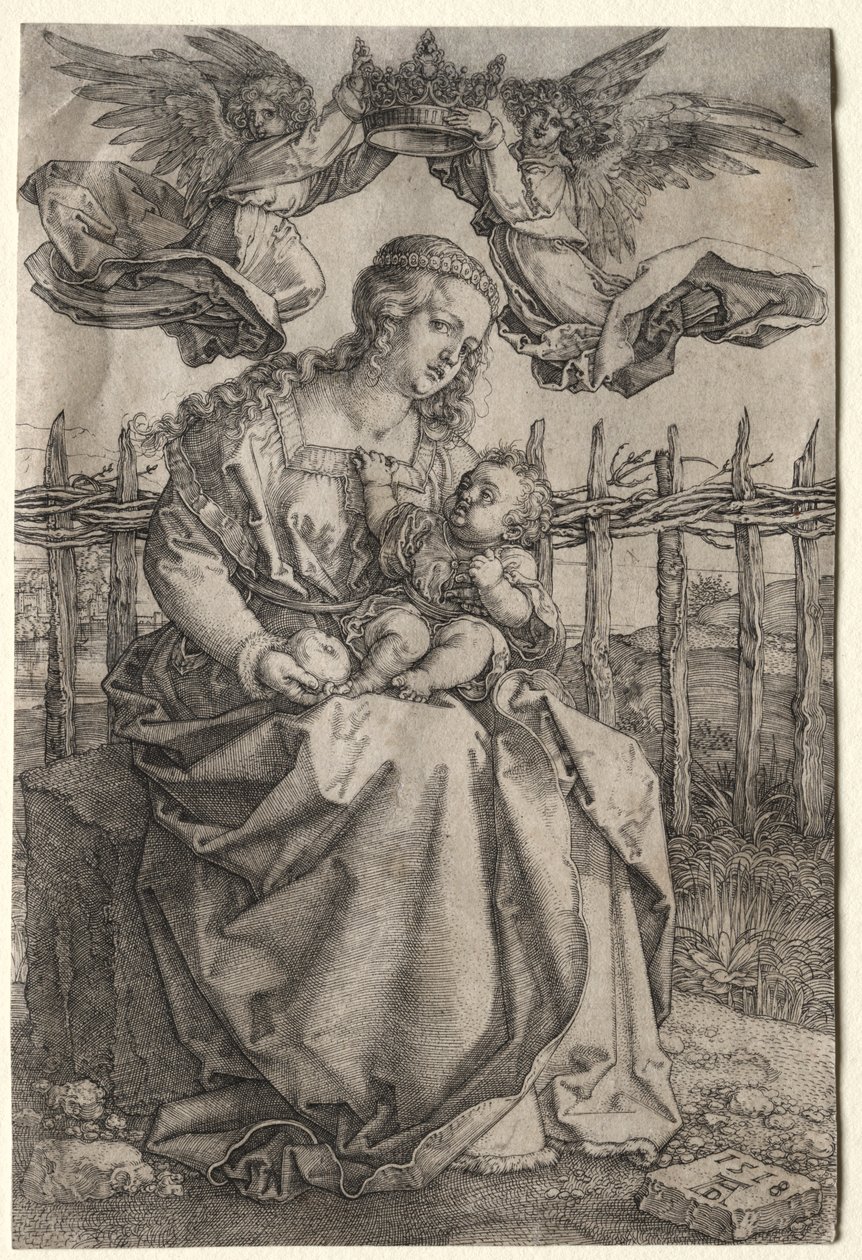 Jungfrun krönt av två änglar, 1518. av Albrecht Dürer