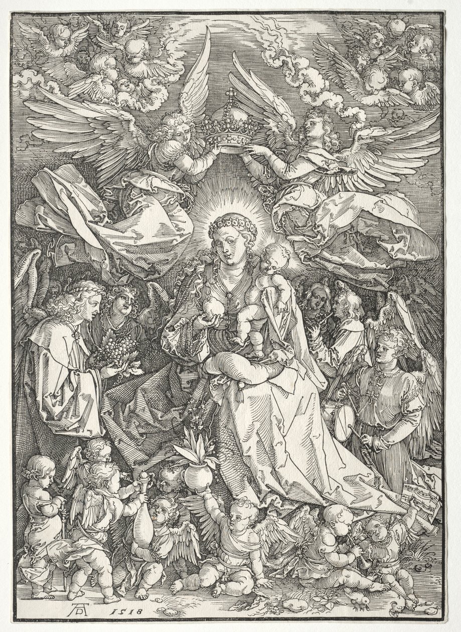 Jungfrun omgiven av många änglar, 1518. av Albrecht Dürer