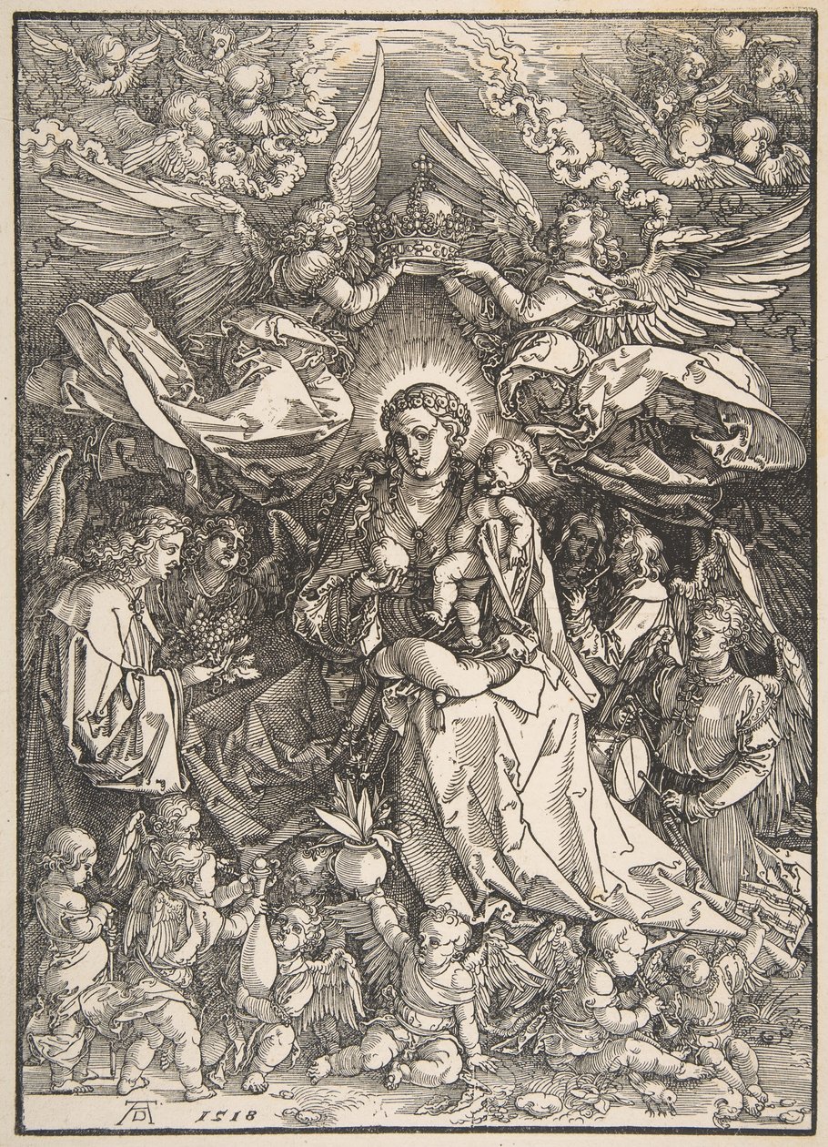 Jungfrun omgiven av många änglar, 1518. av Albrecht Dürer