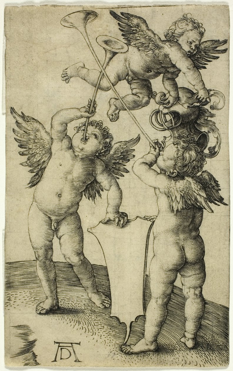 Tre Putti med sköld och hjälm av Albrecht Dürer