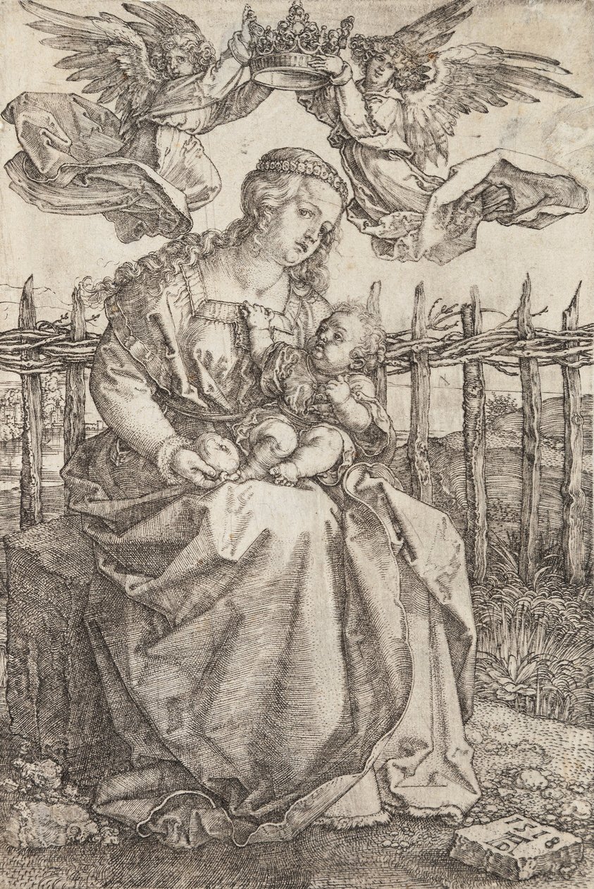 Jungfru Maria krönt av två änglar, 1518 av Albrecht Dürer