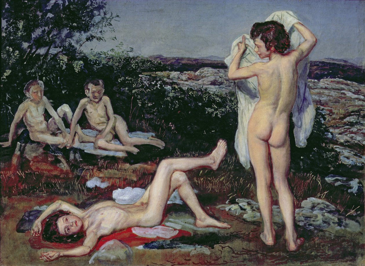 Fyra nakna pojkar, studie för "Kristi framträdande inför folket", 1840-50 av Aleksandr Andreevich Ivanov