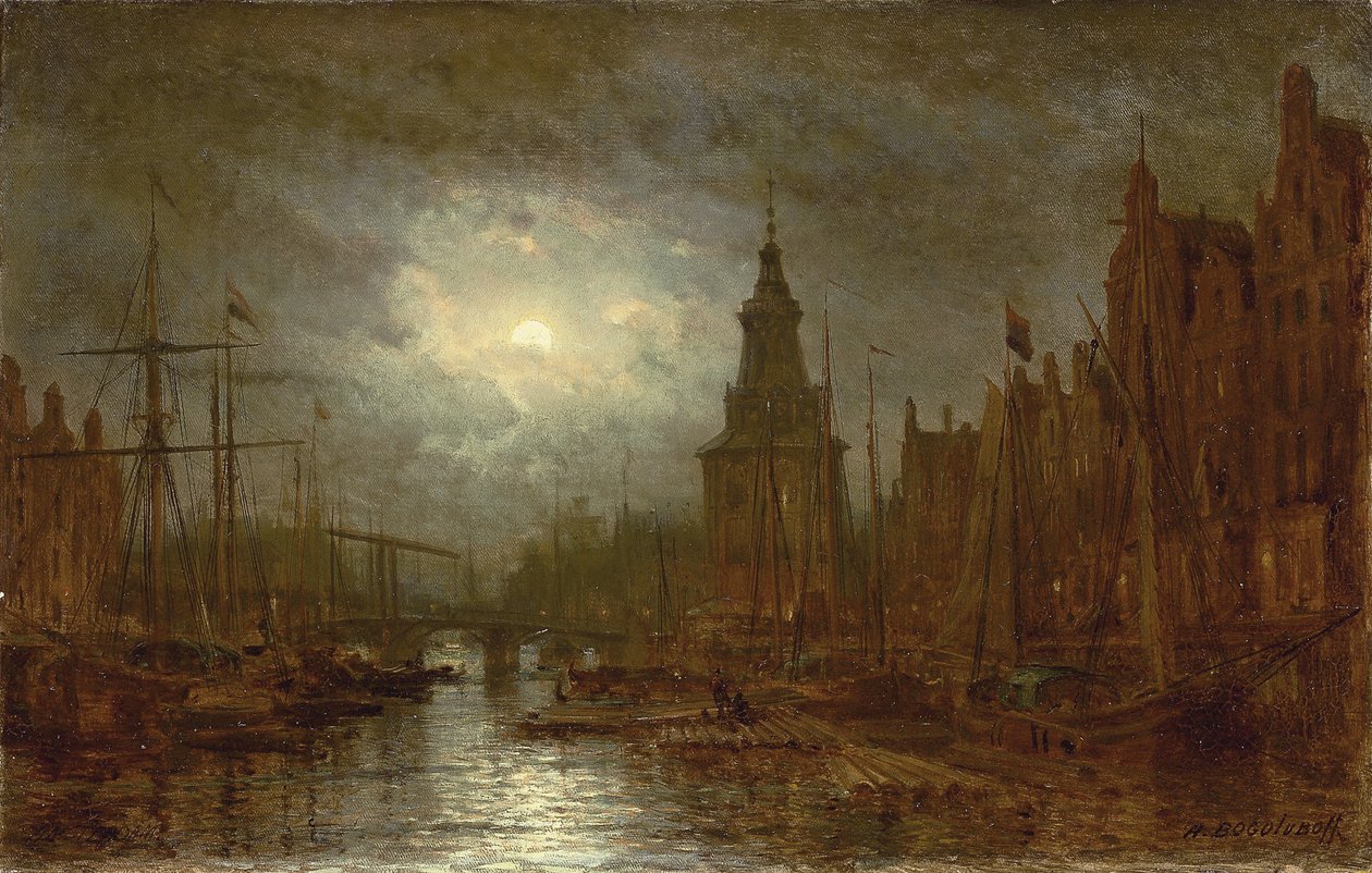 Amsterdam på natten, 1870-talet av Aleksei Petrovich Bogolyubov