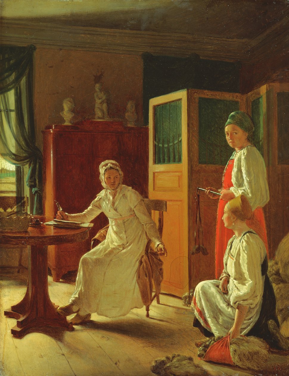 Morgon hos herrgårdsdamen, 1823 av Aleksei Gavrilovich Venetsianov
