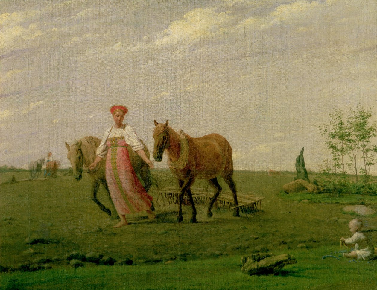 Plöjning på våren, 1820-talet av Aleksei Gavrilovich Venetsianov