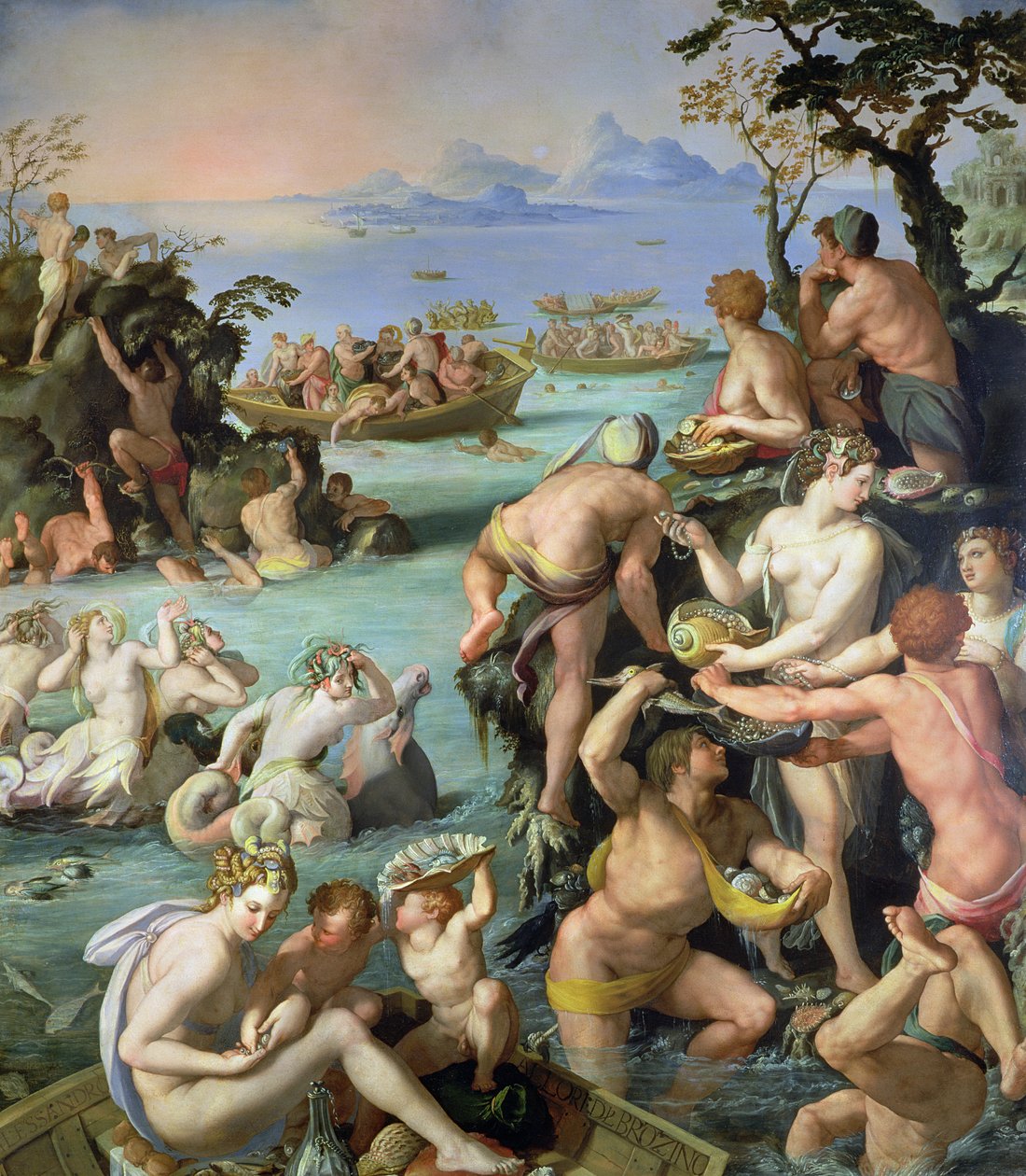 Pärlfiskarna, 1572 (skiffer) av Alessandro Allori