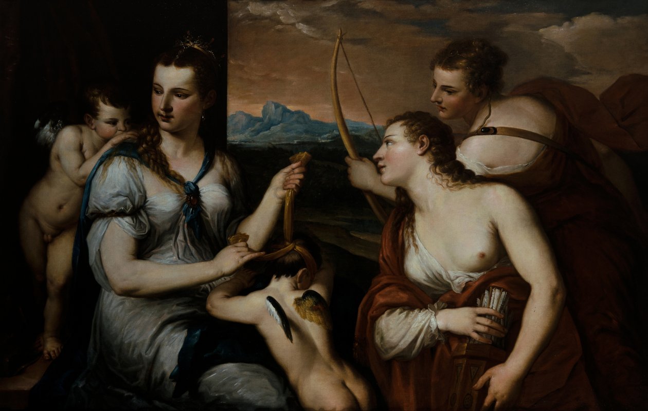Venus binder för ögonen Amor av Alessandro (1588 1648) Varotari