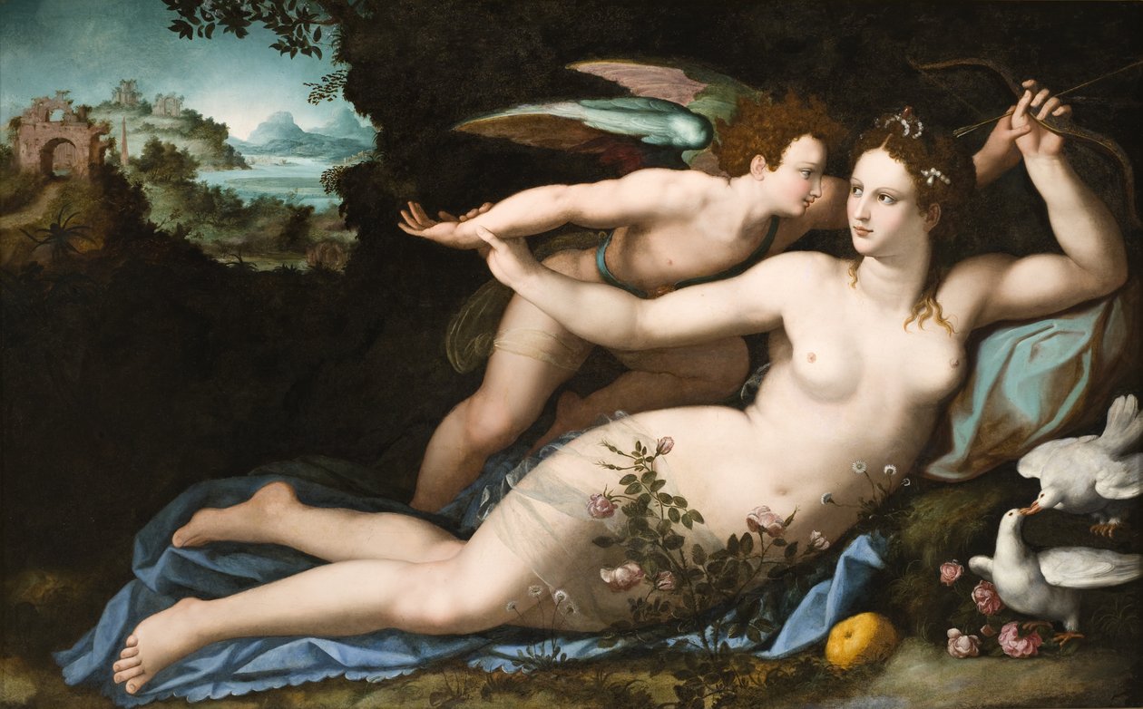 Venus avväpnar Amor av Alessandro Allori