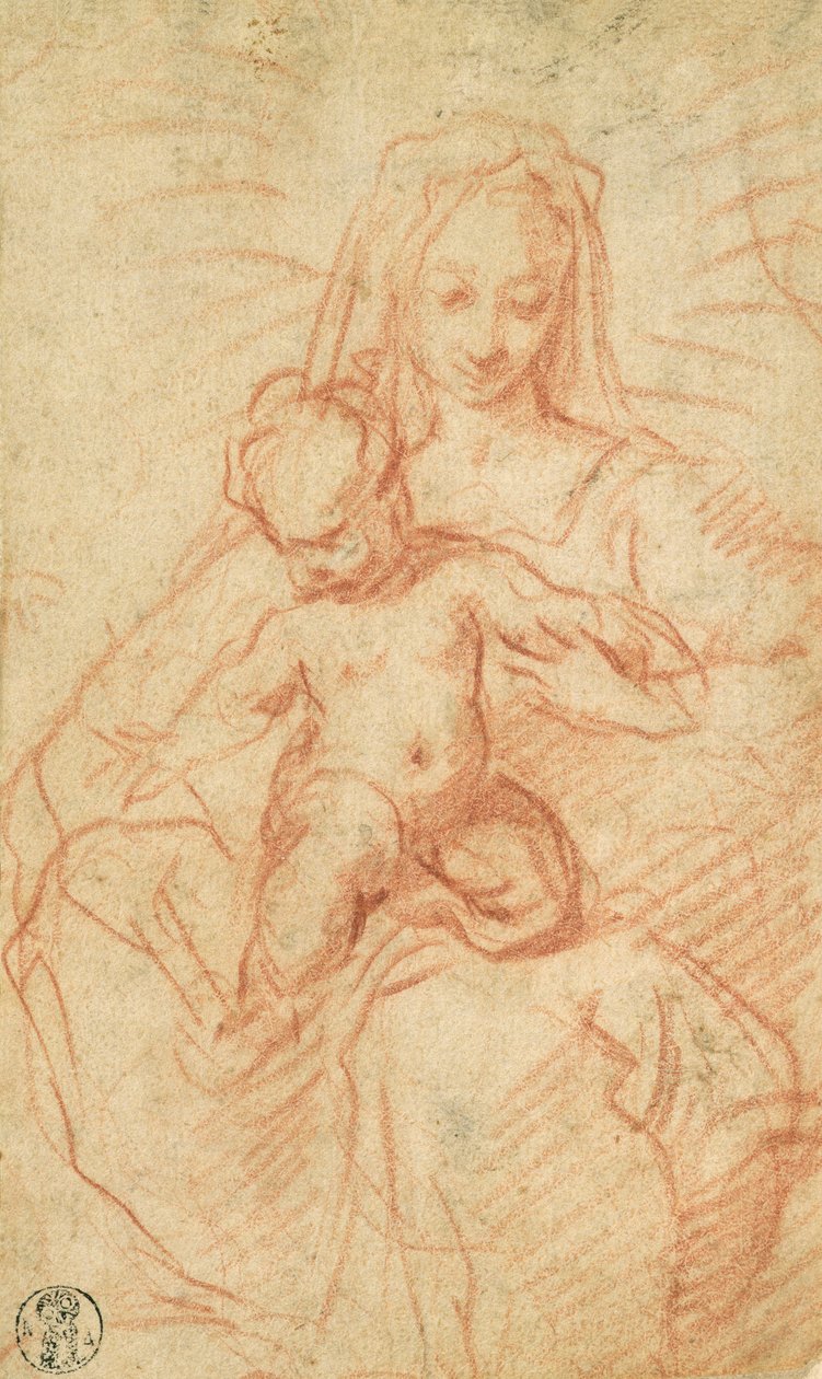 Madonna och barn (röd krita på papper) av Alessandro Casolani