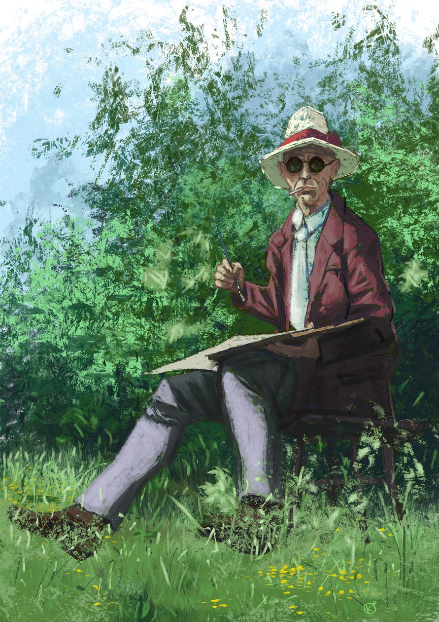 Hermann Hesse målar i trädgården av Alessandro Lonati